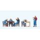 US Railway Personnel on Break -- 5 Workers w/Tables & Chairs, HO, Preiser Kg 10601