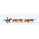 Riding Cowboy and 5 Longhorn Cattle, HO, Preiser Kg 10159