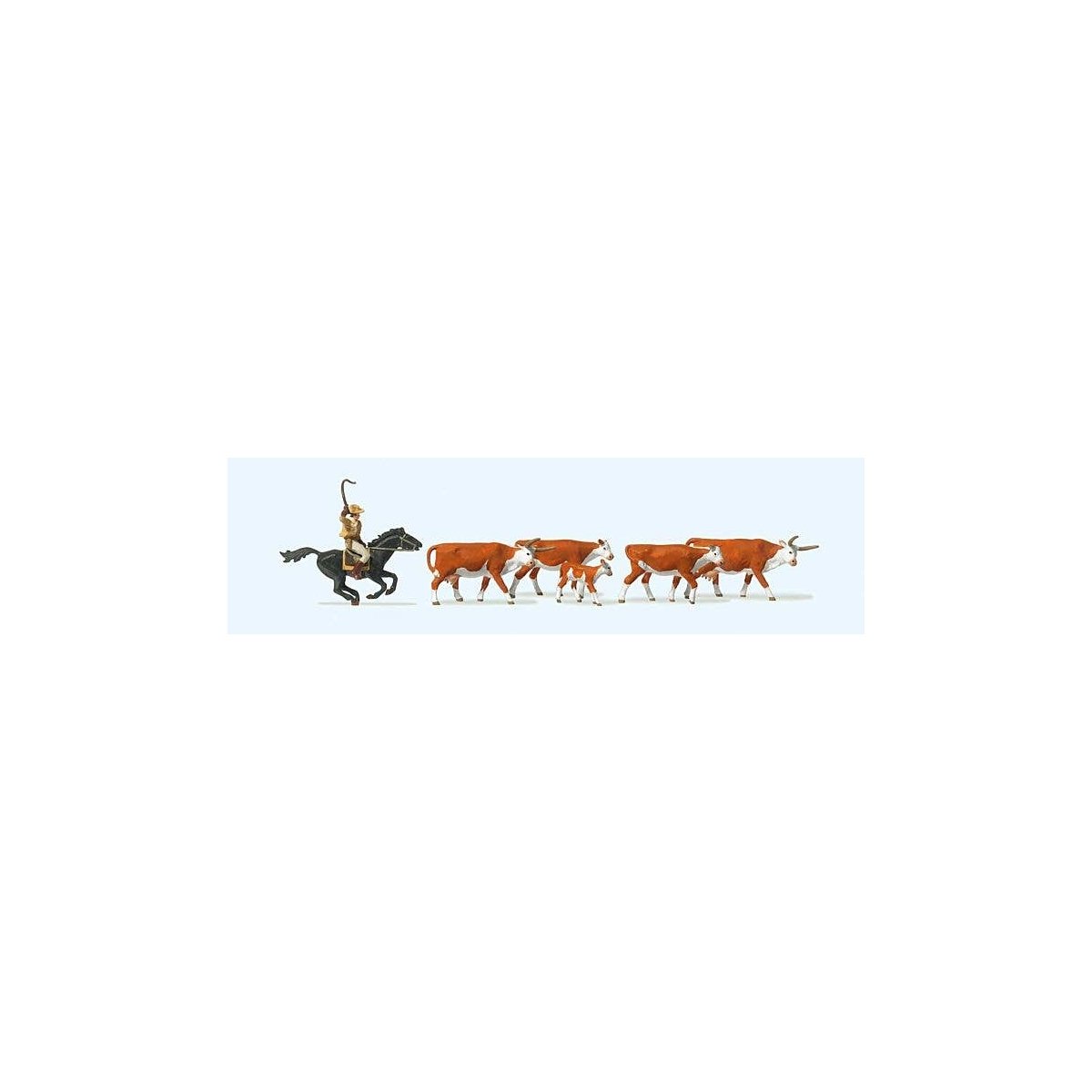 Riding Cowboy and 5 Longhorn Cattle, HO, Preiser Kg 10159