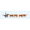 Riding Cowboy and 5 Longhorn Cattle, HO, Preiser Kg 10159