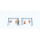 Children on Playground Swings -- 4 Children, Father, 2 Swing Sets, HO, Preiser Kg 10630