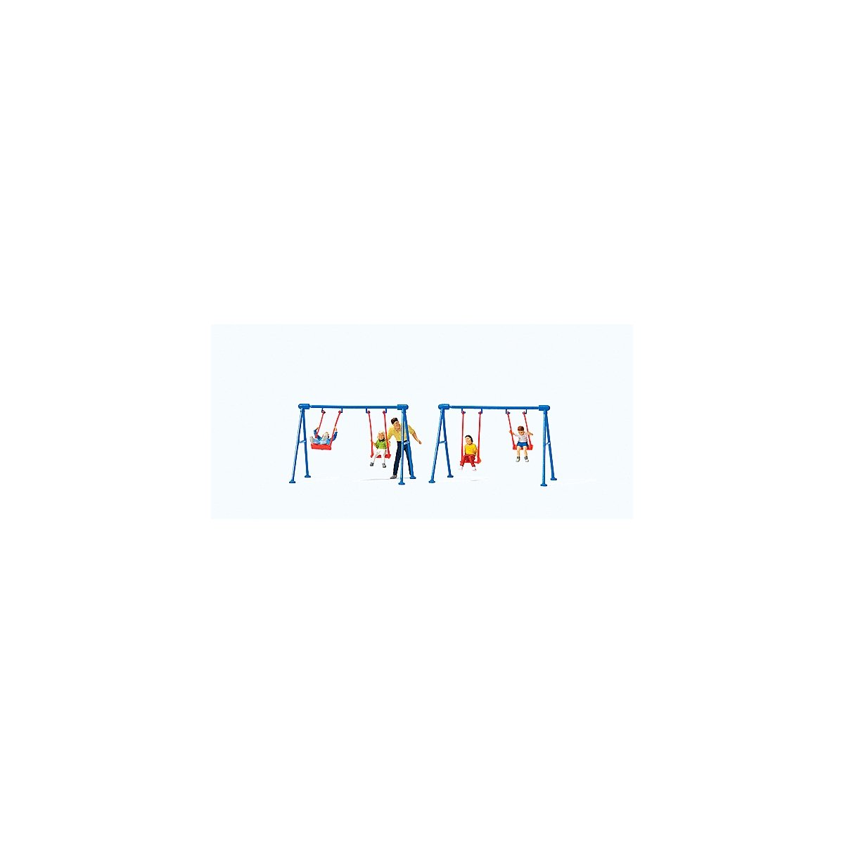 Children on Playground Swings -- 4 Children, Father, 2 Swing Sets, HO, Preiser Kg 10630