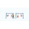 Children on Playground Swings -- 4 Children, Father, 2 Swing Sets, HO, Preiser Kg 10630