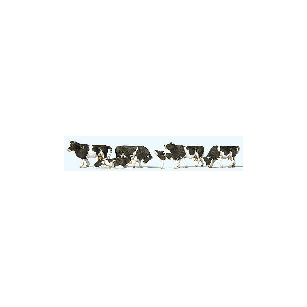 Cows -- Black, White pkg(6), HO, Preiser Kg 10145