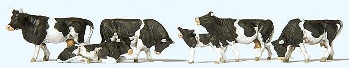 Cows -- Black, White pkg(6), HO, Preiser Kg 10145