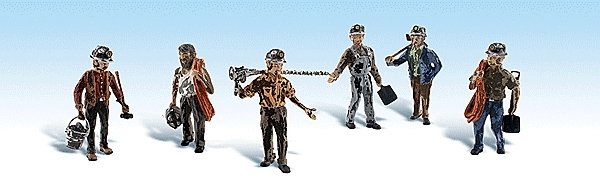 Scenic Accents(R) Figurines -- Miners pkg(6), HO, Woodland Scenics 1933