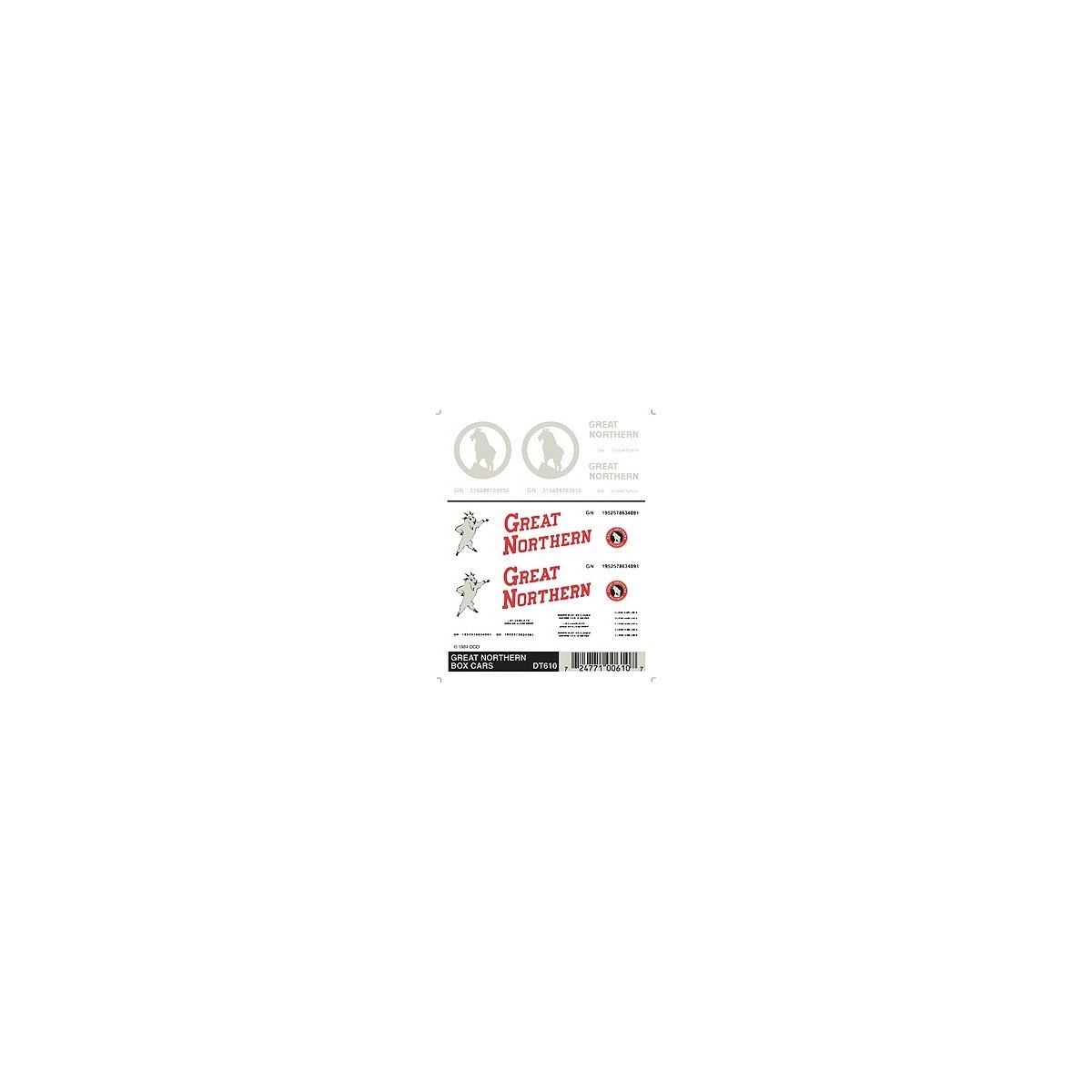 Dry Transfer Railroad Lettering Sets -- Great Northern - Modern Rocky Logos, HO, Woodland Scenics 610