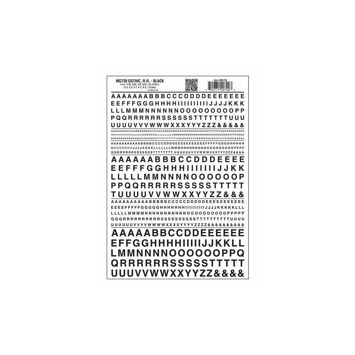 Dry Transfer Alphabet - Railroad Gothic -- Black, ALL, Woodland Scenics 720