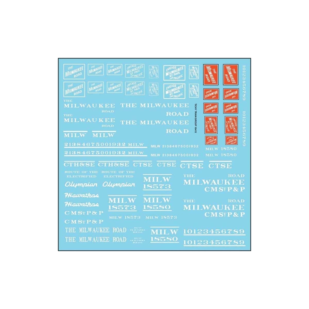 Railroad Decal Set -- Milwaukee Road Roadname Set (white), HO, Tichy Train Group 10413