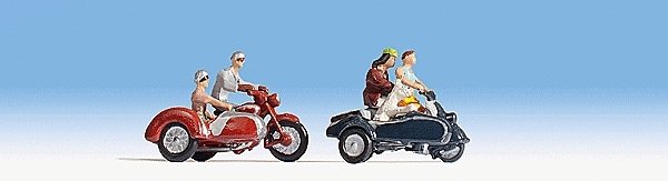 Motorcyclists/Motorbikers -- 4 People & 2 Bikes w/Sidecars Set 2, HO, Noch Gmbh & Co 15905