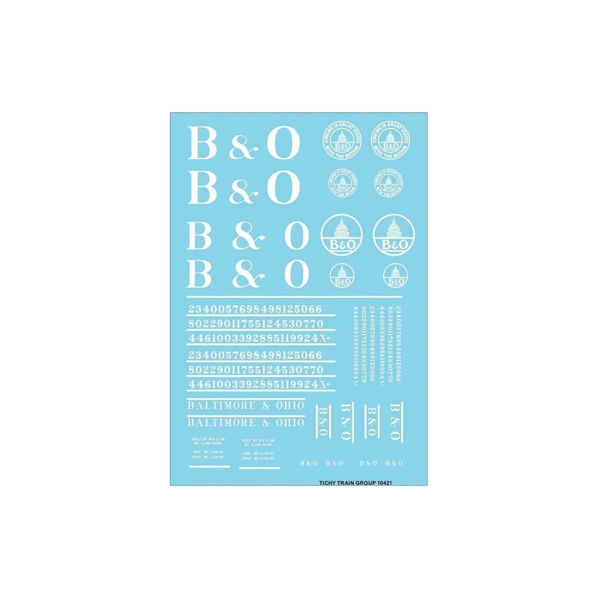 Railroad Decal Set -- Baltimore & Ohio Roadname Set (white), N, Tichy Train Group 10421N