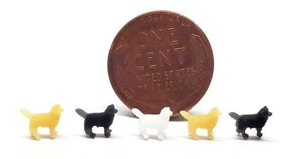 Dogs -- Unpainted 3D Printed Figures Multiple Colors pkg(5), N, All Scale Miniatures 1600962
