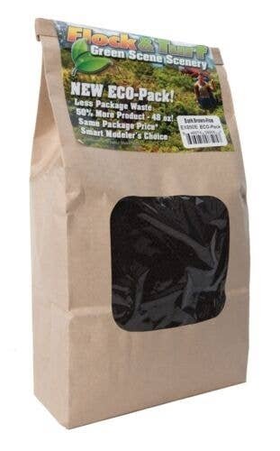 Flock & Turf Ground Cover ECO Pack Bag - 48oz 1.4L -- Fine - Dark Brown, All Scales, Scenic Express 850E