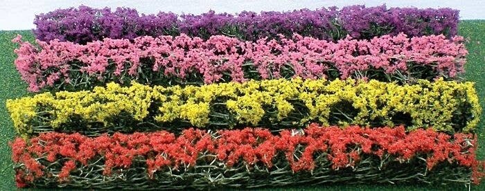 Flower Hedges - 5 x 3/8 x 5/8′ 12.7 x 1 x 1.6cm pkg(8) -- Red, Pink, Yellow & Purple, HO, JTT Miniature Tree 95509