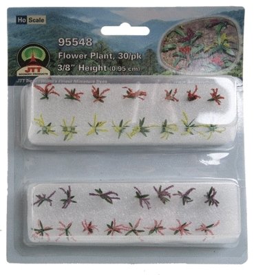 Flower Plants -- 3/8′ 1cm Tall (red, pink, yellow, purple) pkg(30), HO, JTT Miniature Tree 95548