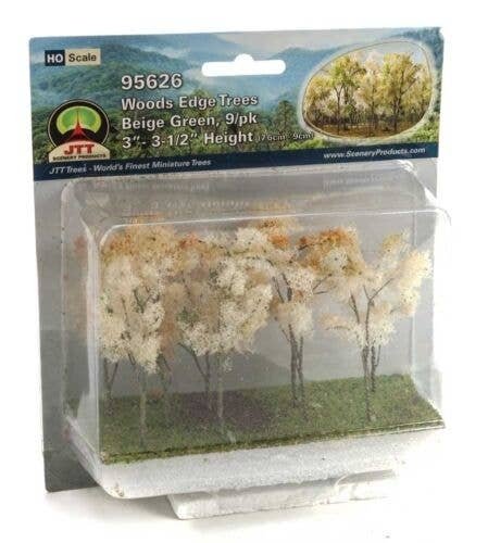 Woods Edge Trees -- Beige-Green 3 to 3-1/2′ pkg(9), All Scales, JTT Miniature Tree 95626