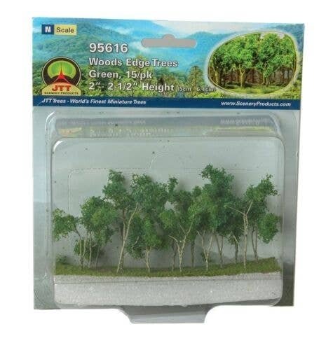 Woods Edge Trees -- Green - 2 to 2-1/2′ 5.1 to 6.4cm pkg(15), All Scales, JTT Miniature Tree 95616