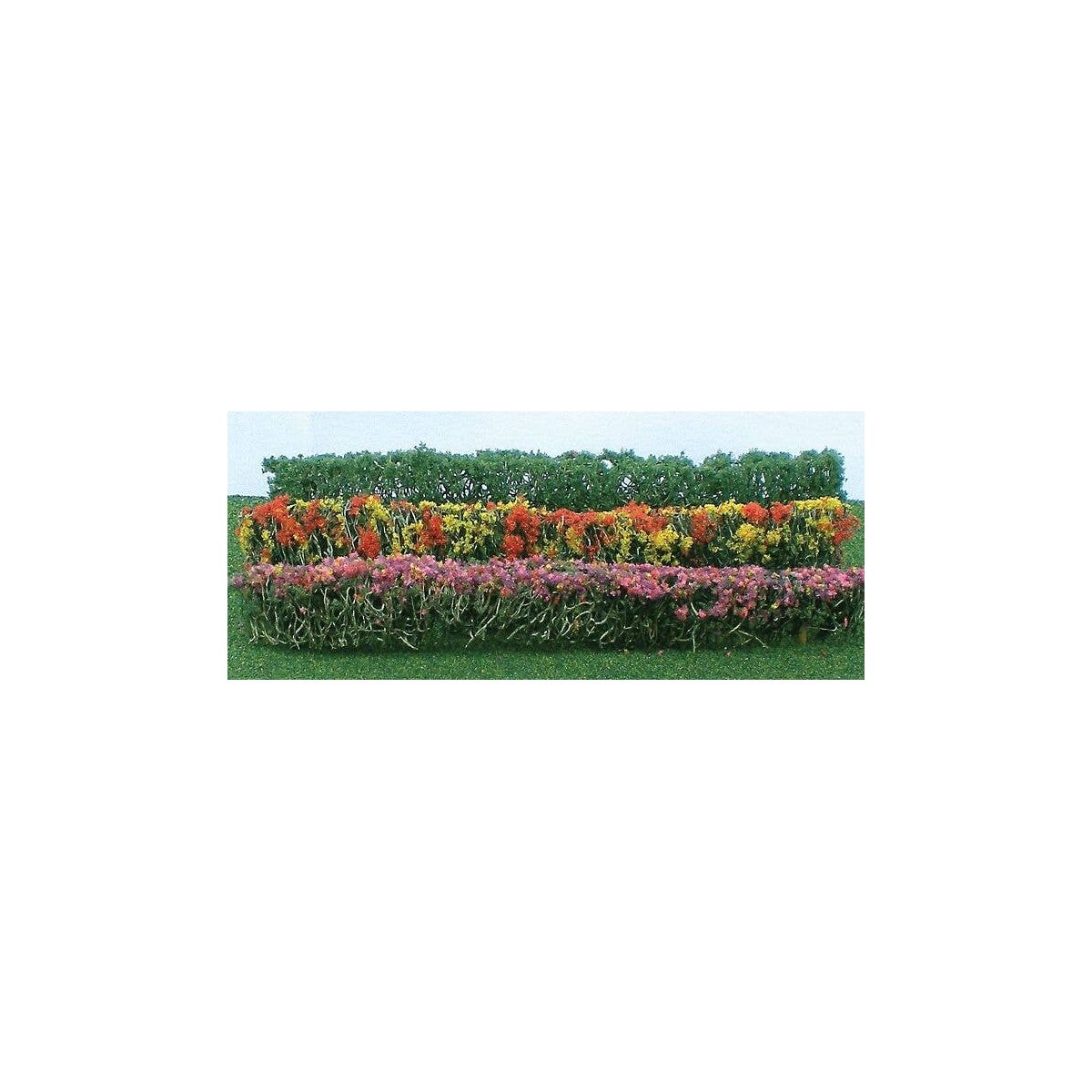 Flower Hedges - 5 x 3/8 x 5/8′ 12.7 x 1 x 1.6cm pkg(8) -- Green & Assorted Blossom Blended, HO, JTT Miniature Tree 95510
