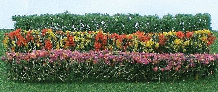 Flower Hedges - 5 x 3/8 x 5/8′ 12.7 x 1 x 1.6cm pkg(8) -- Green & Assorted Blossom Blended, HO, JTT Miniature Tree 95510