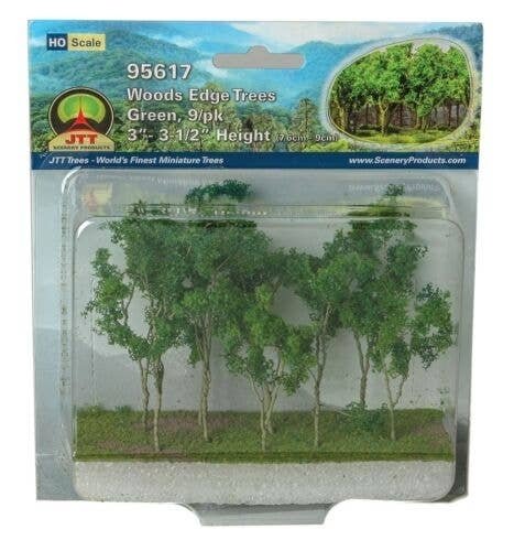 Woods Edge Trees -- Green - 3 to 3-1/2′ 7.6 to 8.9cm pkg(9), All Scales, JTT Miniature Tree 95617