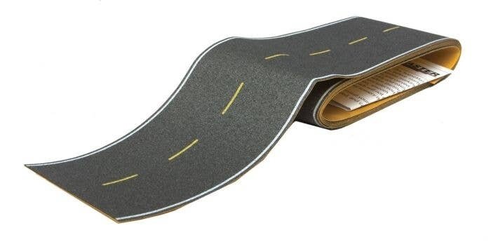 Flexible Self-Adhesive Paved Roadway -- Modern Highways (yellow dashed centerline, white edg, HO, Walthers SceneMaster 1251