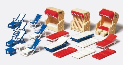 Accessories -- Beach Chairs, Lounges & Huts pkg(18), HO, Preiser Kg 17308