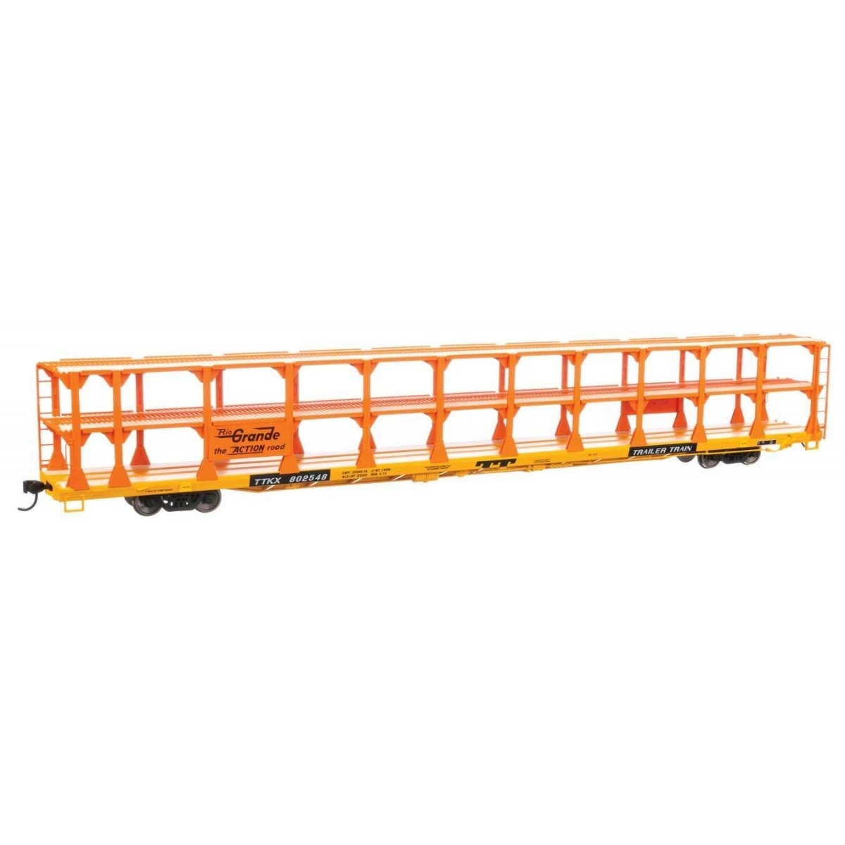 89′ Flatcar w/Tri-Level Open Auto Rack - Ready to Run -- Denver & Rio Grande Western(TM) Rack Trailer-Train Flatcar TTKX 80254