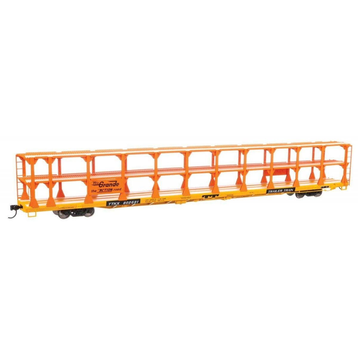 89′ Flatcar w/Tri-Level Open Auto Rack - Ready to Run -- Denver & Rio Grande Western(TM) Rack Trailer-Train Flatcar TTKX 80263