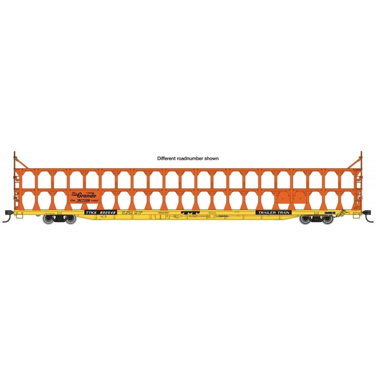89′ Flatcar w/Tri-Level Open Auto Rack - Ready to Run -- Denver & Rio Grande Western(TM) 802868, HO, WalthersMainline 8208