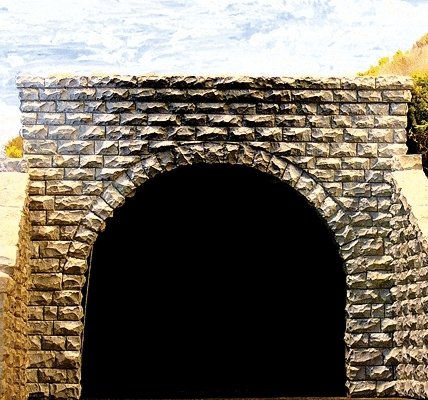 Double Track Cut Stone Tunnel Portal -- 3-1/2 x 3-29/32′ 8.7 x 9.7cm pkg(2), N, Chooch Enterprises 9750