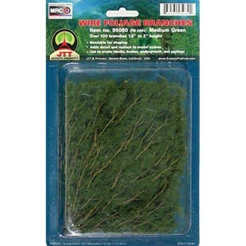 Foliage Branches - 1-1/2 to 3′ 3.8 to 7.6cm pkg(60) -- Medium Green, All Scales, JTT Miniature Tree 95519