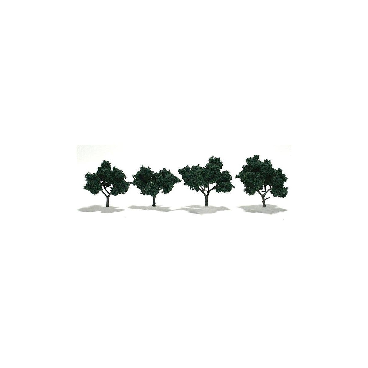 Ready-Made `Realistic Trees` - Deciduous - 2 to 3` 5.1 to 7.6cm pkg(4) -- Dark Green, All Scales, Woodland Scenics 1505