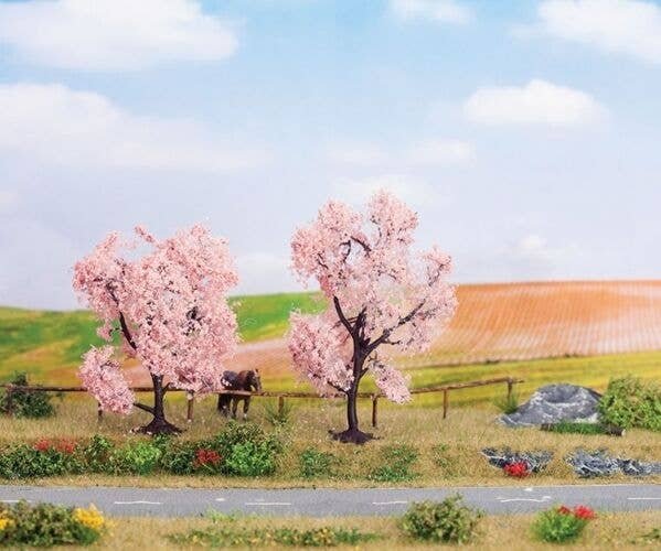 Blooming Almond Trees -- 1 Each: 3-1/8 & 3-1/2′ 8 & 9cm Tall pkg(2), All Scales, Noch Gmbh & Co 21996