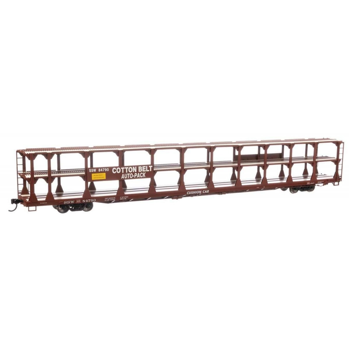 89′ Flatcar w/Tri-Level Open Auto Rack - Ready to Run -- Southern Pacific(TM) Rack St. Louis Southwestern(TM) Flatcar 84790, H
