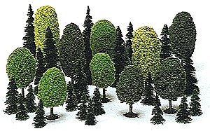 Mixed Forest Trees pkg(35) -- 10 Deciduous: 1-31/32 to 3-15/16′ 25 Pine: 1-31/32 to 4-, All Scales, Busch Gmbh & Co Kg 6490