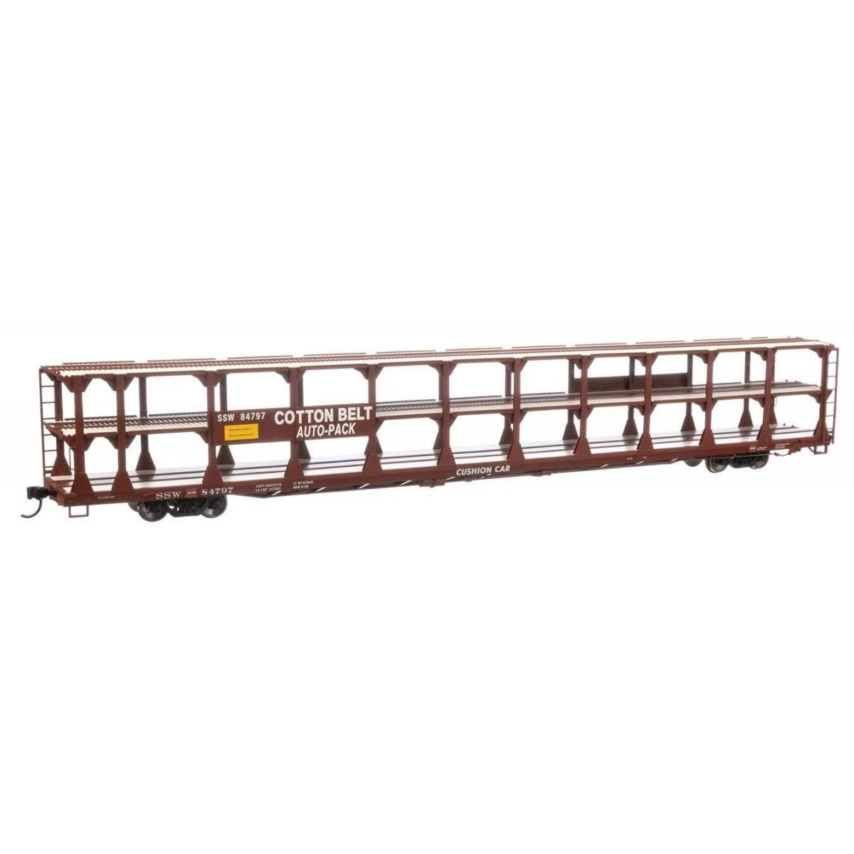 89′ Flatcar w/Tri-Level Open Auto Rack - Ready to Run -- Southern Pacific(TM) Rack St. Louis Southwestern(TM) Flatcar 84797, H