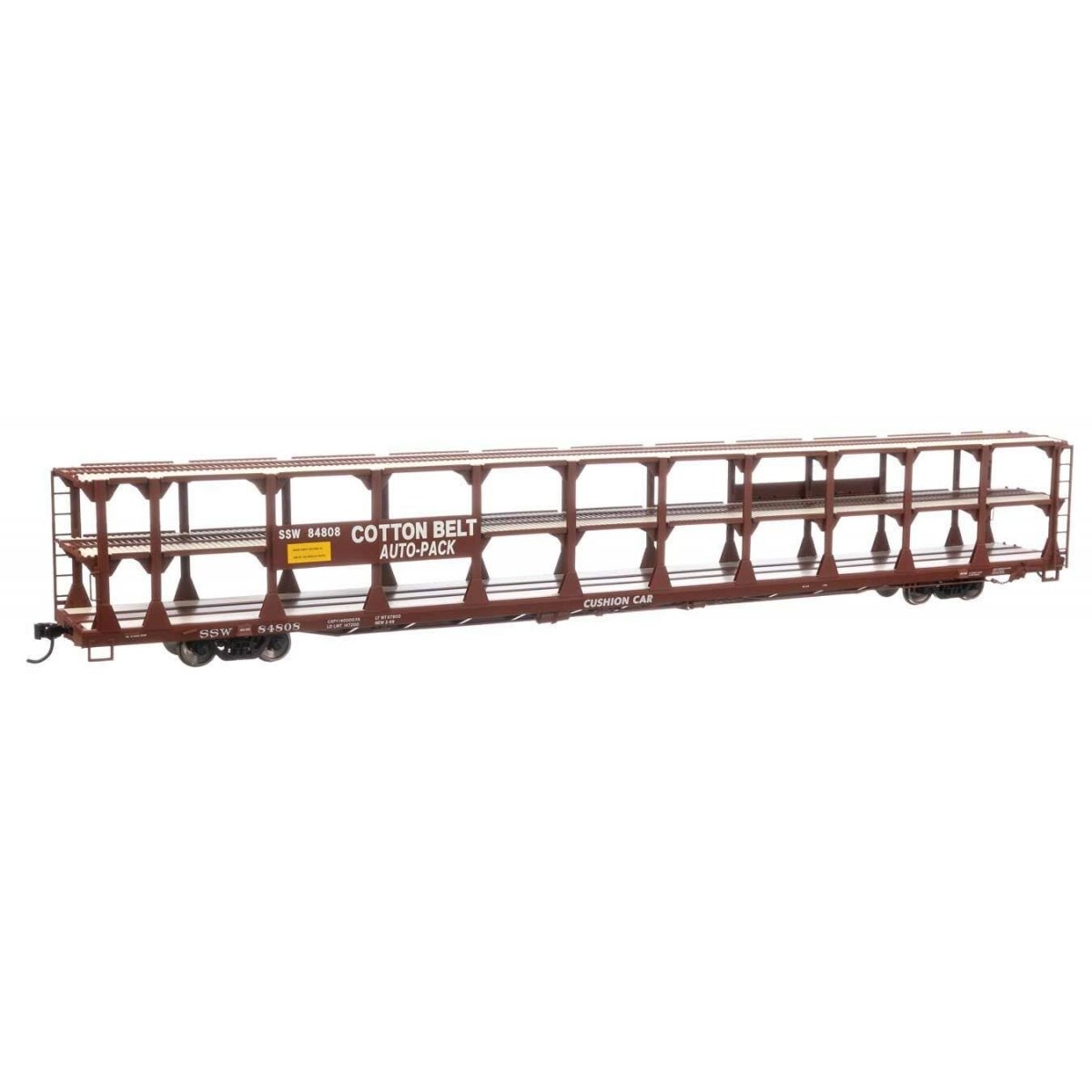 89′ Flatcar w/Tri-Level Open Auto Rack - Ready to Run -- Southern Pacific(TM) Rack St. Louis Southwestern(TM) Flatcar 84808, H