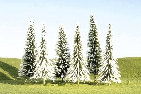 SceneScapes(TM) Layout-Ready Trees -- Pine Trees with Snow - 3 to 4′ 7.6 to 10.2cm pkg(9), N, Bachmann Industries 32102