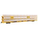 89′ Flatcar w/Tri-Level Shielded Auto Rack - Ready to Run -- Chesapeake & Ohio 850494, TTKX Flatcar (yellow), HO, WalthersMain