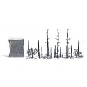 Burnt Forest -- 17 Burnt Trees, 2 Bushes, Branches, Burnt Debris, HO, Busch Gmbh & Co Kg 1854