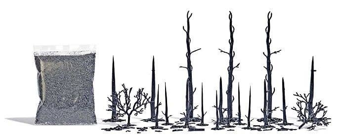 Burnt Forest -- 17 Burnt Trees, 2 Bushes, Branches, Burnt Debris, HO, Busch Gmbh & Co Kg 1854