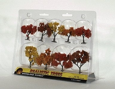 Ready Made Realistic Trees(TM) - Deciduous - Fall Mix -- 1-1/4 to 3′ 3.2 to 7.6cm pkg(9, All Scales, Woodland Scenics 1540