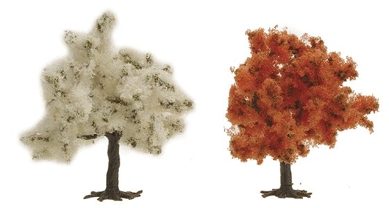 Trees -- Red Tree - 75mm - Package of 2, HO, Busch Gmbh & Co Kg 6843