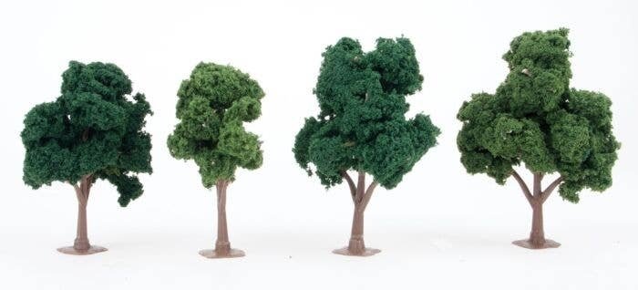 Deciduous Trees - Super Scenic Series -- Green 4 - 5′ 10.2 - 12.7cm pkg(4), All Scales, JTT Miniature Tree 92132
