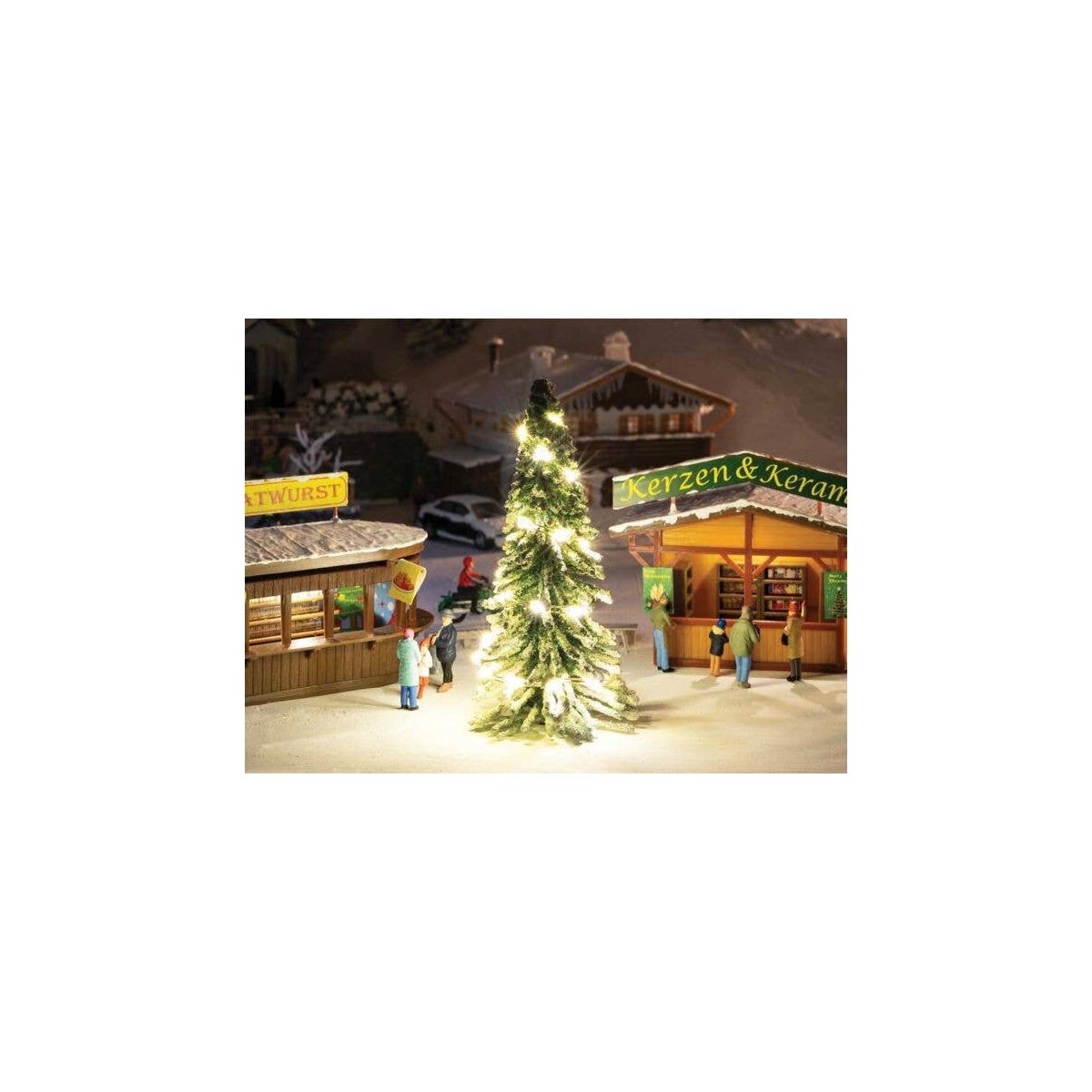 Lighted Christmas Tree - Action Set -- Includes Tree and LED String 3-7/8′ 10cm Tall, HO, Faller Gmbh 181245
