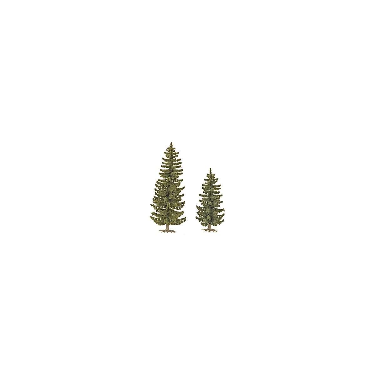 Spruce Trees pkg(2) -- 3-5/8 x 4-13/16′ 90 & 120mm Tall, HO, Busch Gmbh & Co Kg 6133