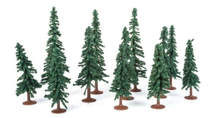 Evergreen-Conifer Trees - Super Scenic Series -- 3 - 5′ 7.6 - 12.7cm pkg(12), All Scales, JTT Miniature Tree 92037