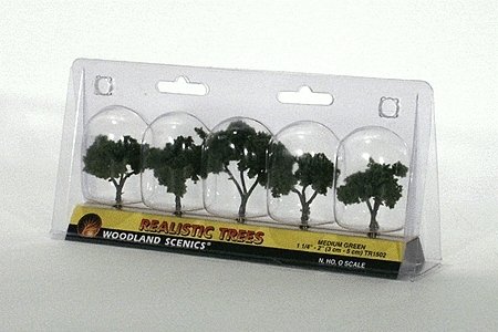 Ready-Made `Realistic Trees` - Deciduous - Medium Green -- 1-1/4 to 2` 3.2 to 5.1cm pkg, All Scales, Woodland Scenics 1502