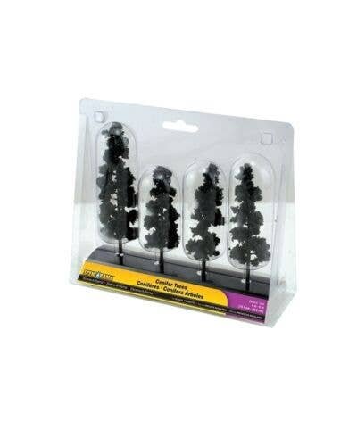 Scene-A-Rama(TM) Diorama Trees -- Conifer Trees pkg(4) - 4 to 5-1/2′ 10.2 to 14cm Tall, HO, Woodland Scenics 4151