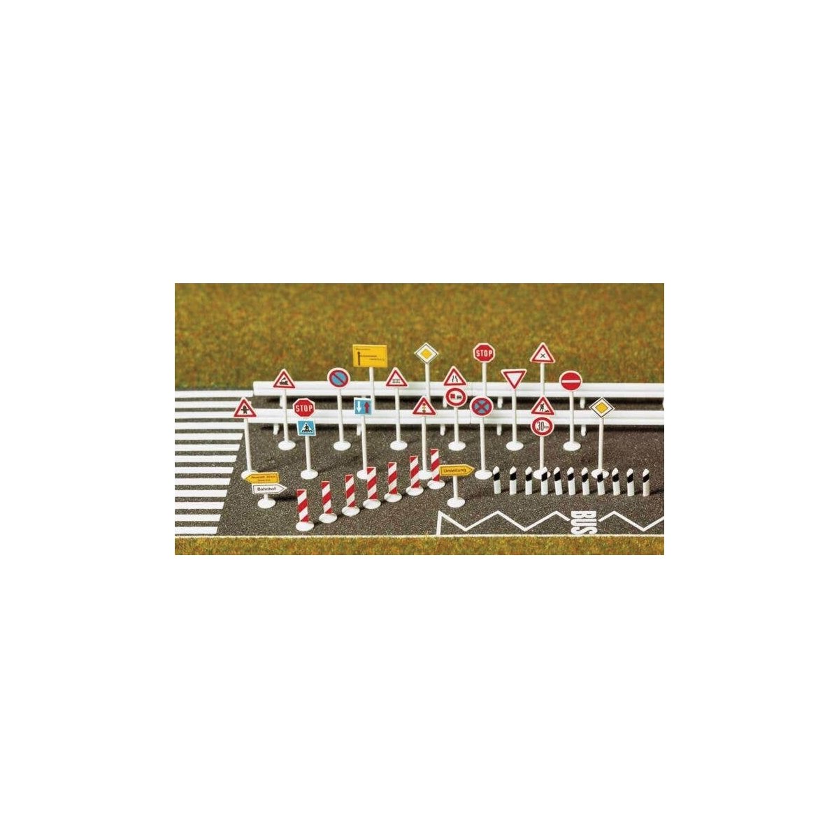 European-Style Traffic Sign Set -- 30 Signs, 10 Guardrails, Road Limit Posts & Dry Transfer St, HO, Busch Gmbh & Co Kg 6027